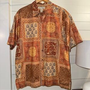 Tori Richard Men's Patchwork Design Casual Shirt - Brown, Cream, Orange Sz Large